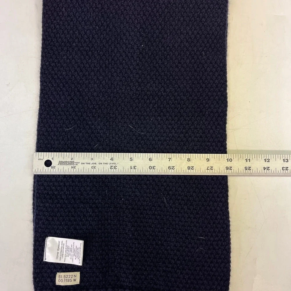 Oliver Spencer Mens Navy Blue‎ Textured Knit Winter Scarf Ribbed Trim Designer